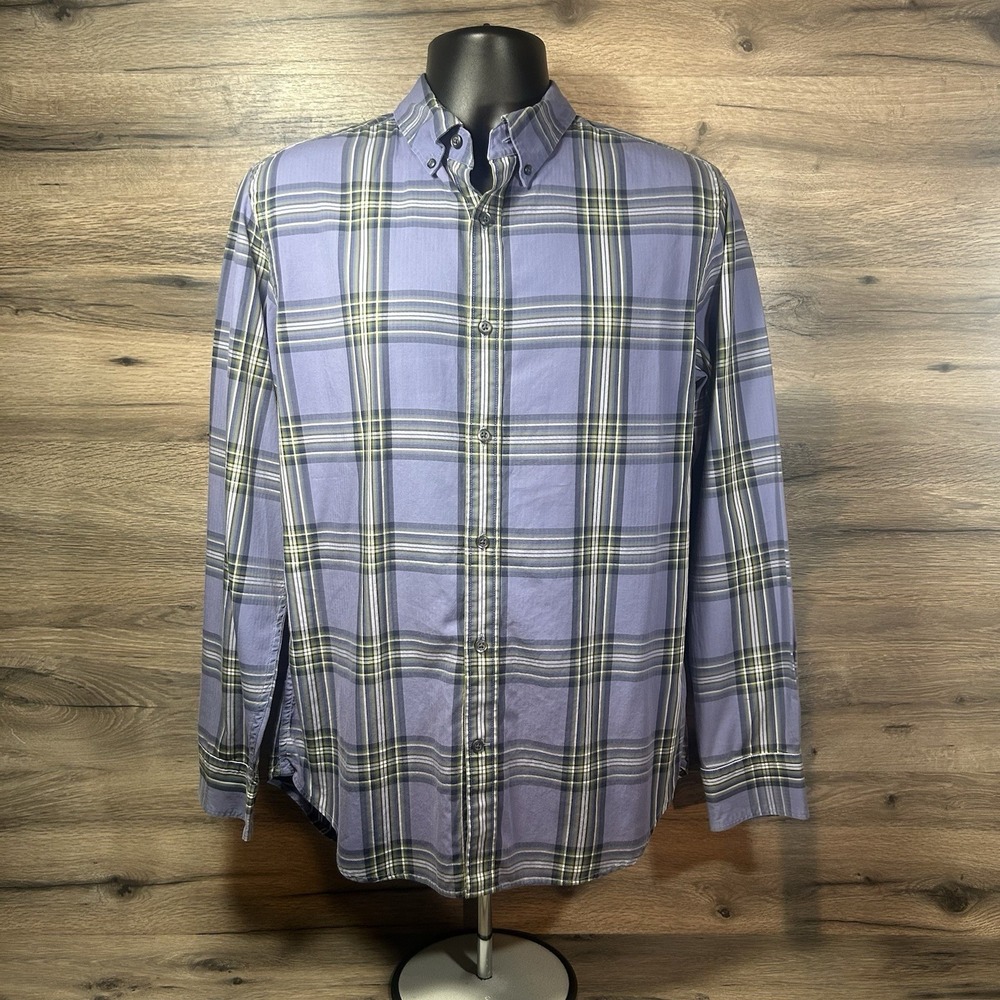 Banana Republic Men's M Blue Plaid Button-Down Shirt Long Sleeve